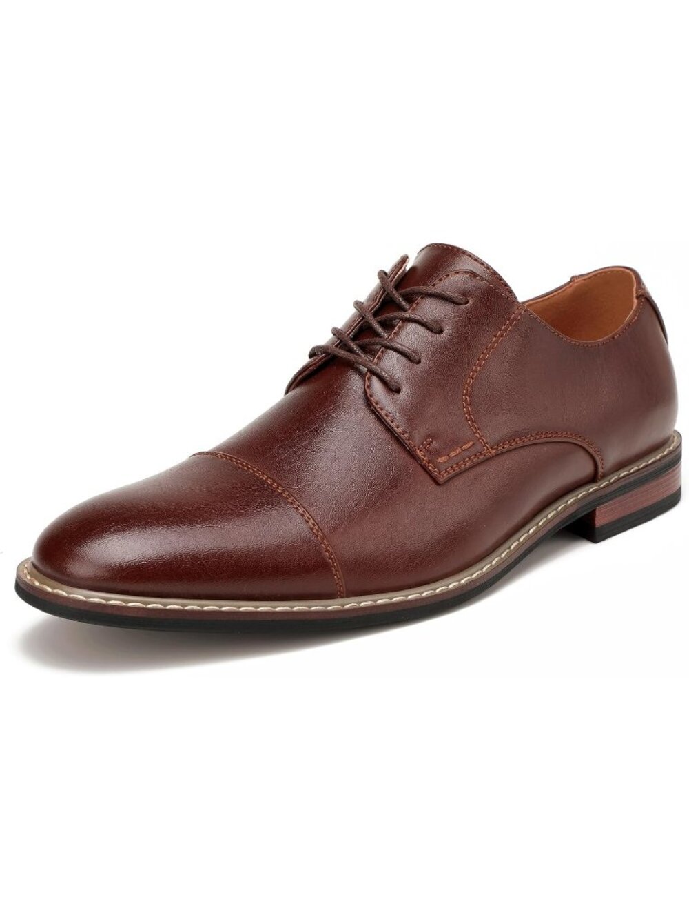 Men's Dark Brown Pu Faux Leather Round Toe Lace Up Oxford Formal Dress Shoes